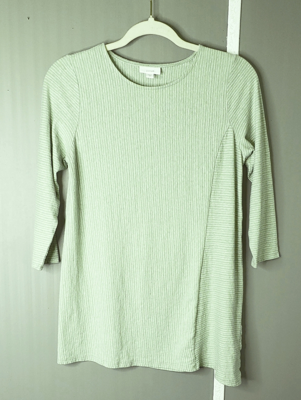 J. Jill XS Hemp Organic Cotton Striped Tunic Top Asymmetrical Lime Green